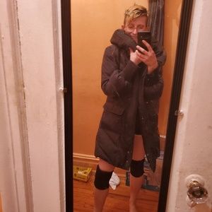 Long double- breasted black puffer jacket